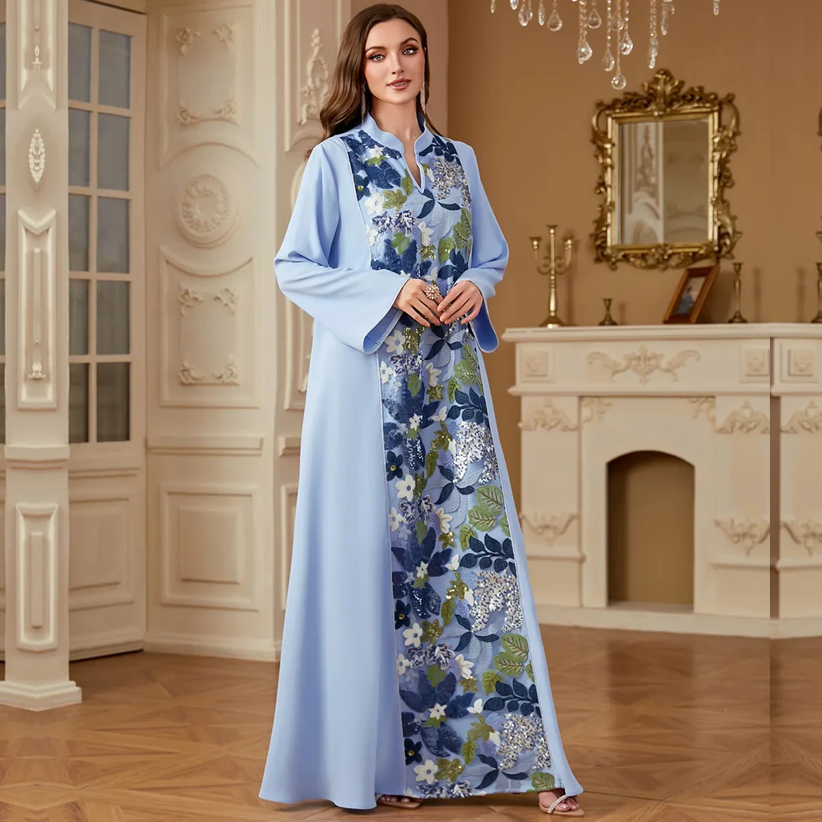 

Ид Джеллаба мусульманское женское длинное платье с вышивкой Абая Дубай кафтан с блестками исламская одежда Джалабия халат Femme Musulmane Vestidos