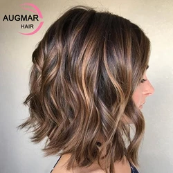 Short Wavy Blonde Highlight Wig Human Hair Wigs Ombre 13x4 Brown Lace Front Wig Brazilian Remy Bob 360 13x6 HD Lace Frontal Wig