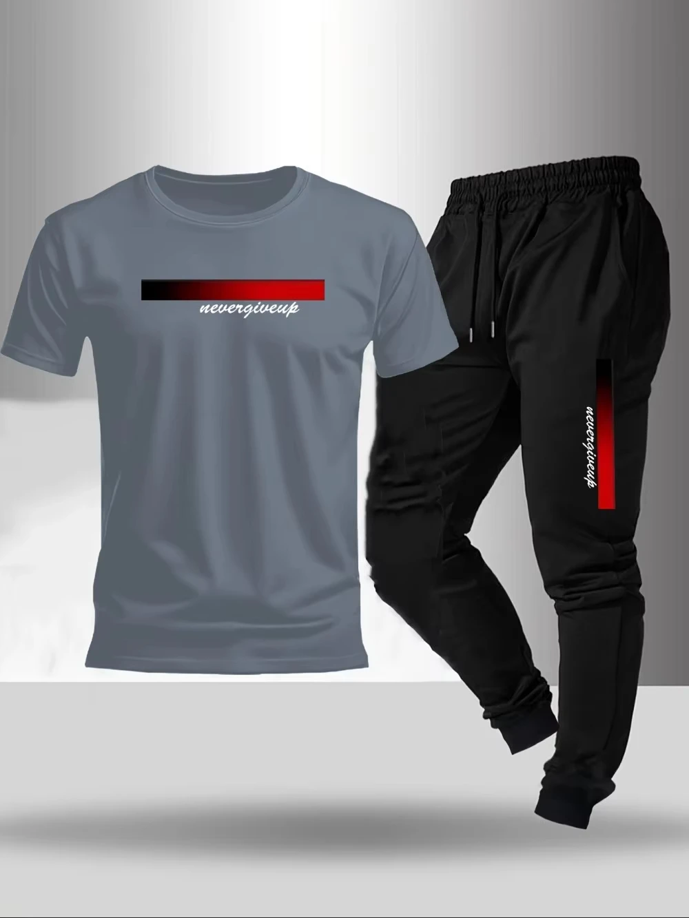 

Новый модный мужской комплект 2026 года: дышащая футболка с градиентным принтом и брюки на шнурке, идеально подходящий для повседневной носки на улице.