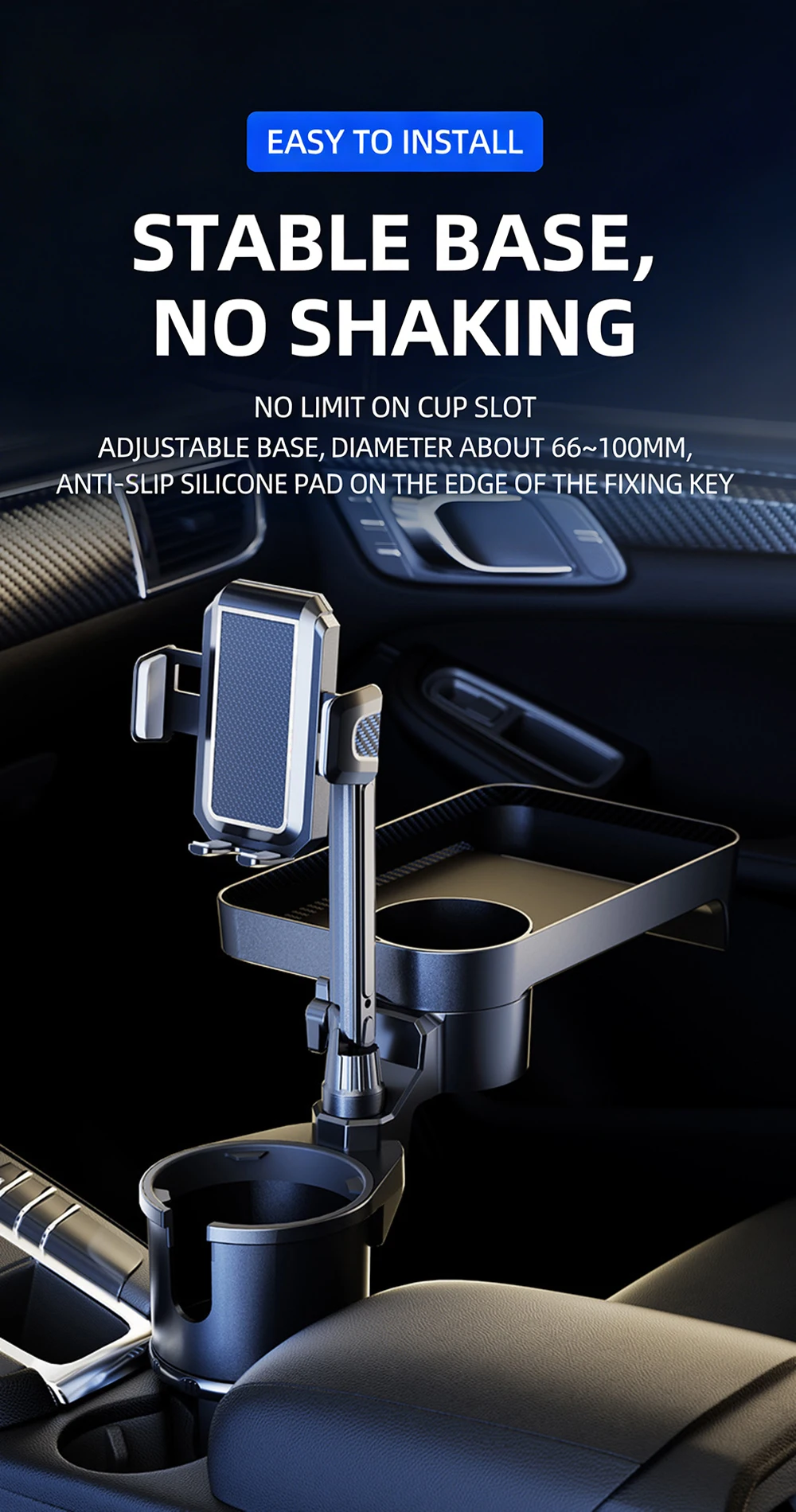 Auto-Getränkehalter Multifunktionaler Getränkehalter-Erweiterer mit 360°-Drehung ° Drehbarer Handyhalter mit Verstellbarer Basis – Detail 7