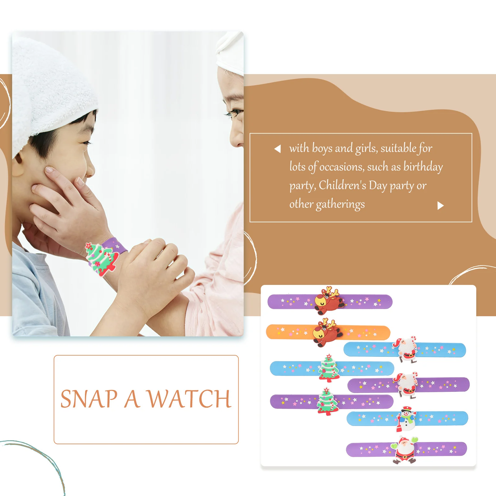 

12Pcs Christmas Wristbands Silicone Snap Bracelets Teens Santa Snowman Elk Slap Bracelets Party Gift Comfortable Flexible