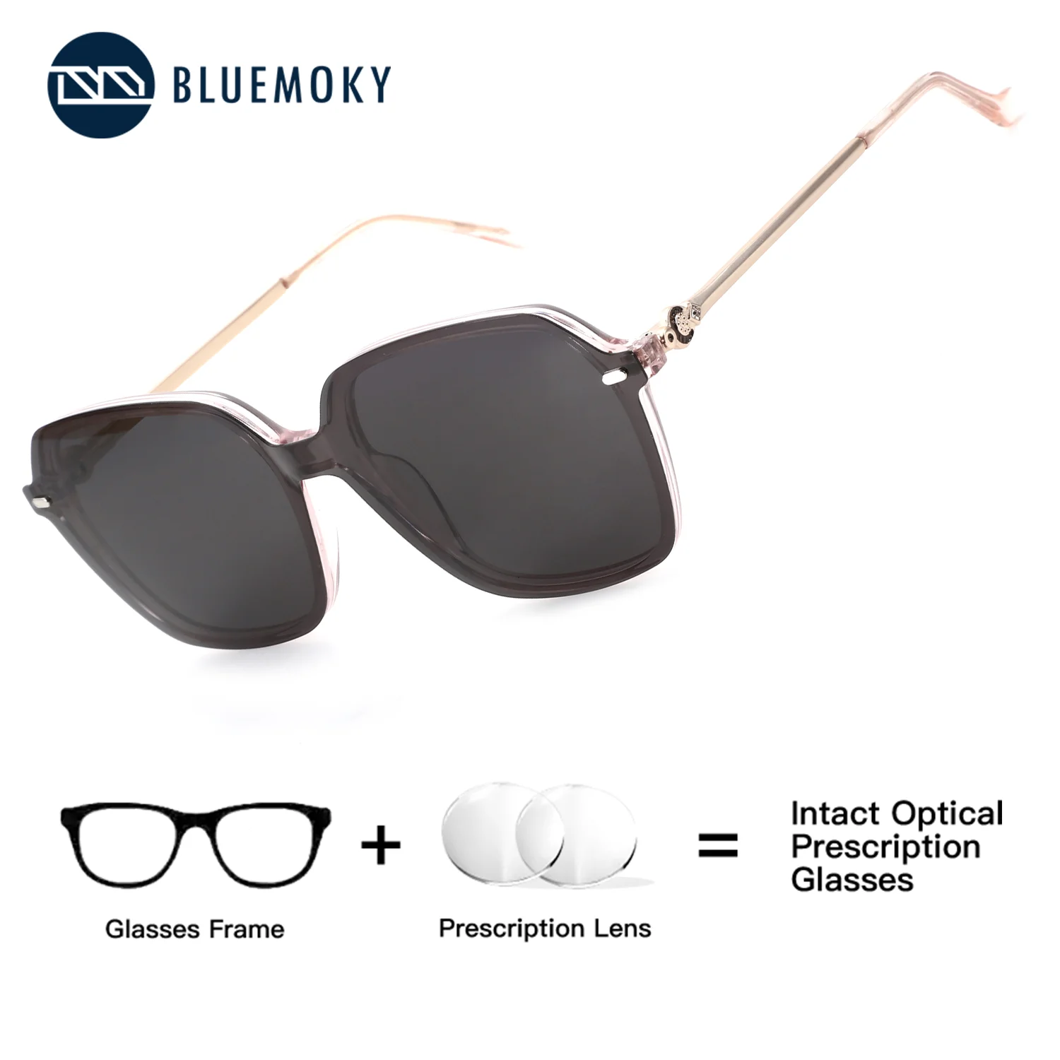 

BLUEMOKY Handmade Acetate Magnetic Clip On Prescription Eyeglasses Women Polygon Polarized Sunglasses Clip Female Degree Glasses