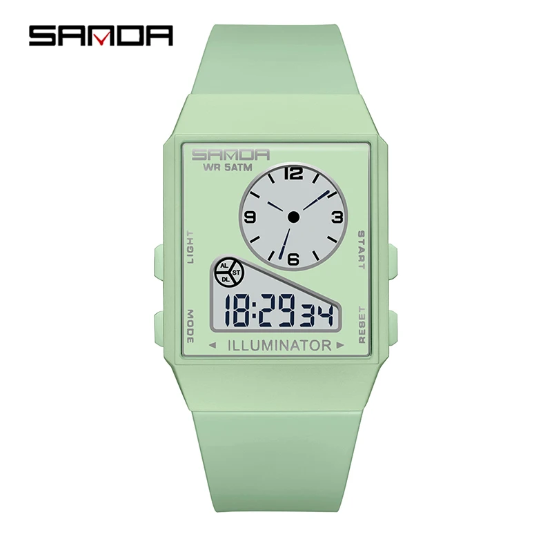 

SANDA 6338 Новые модные электронные часы для женщин с подсветкой, календарем, креативным дизайном, спортивные повседневные цифровые наручные часы для дам