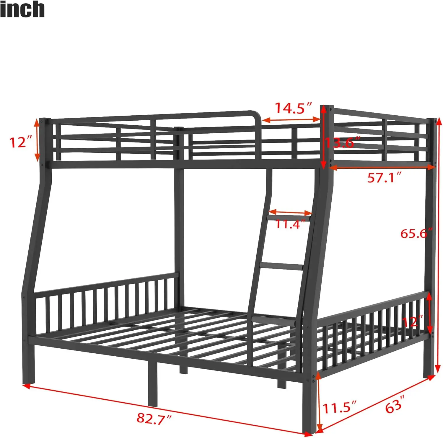 Full Xl Over Queen Bunk Beds For Adults, Heavy-Duty Metal Bunk Bed Frame With Pvc Rubber Cover Ladders And Safety Full-Length