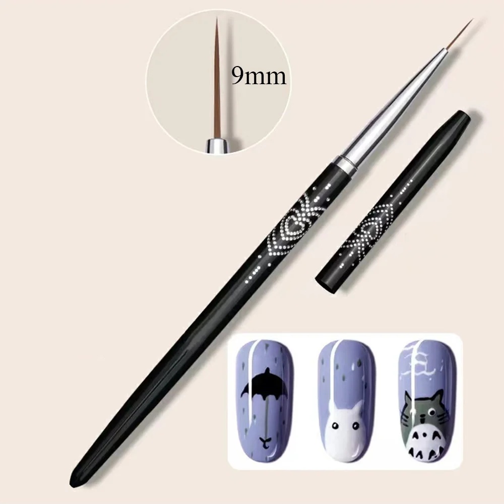 Pinceau de manucure noir pour Nail Art, stylo à dessin pour gel UV