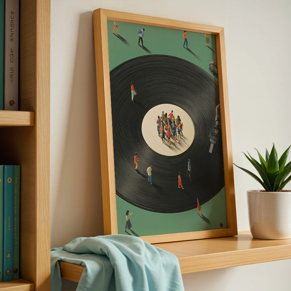 2D Flat Vinyl Record Music Paintings Are Suitable Decoration in Living Rooms Bedrooms Offices They Feature A Retro Music Theme.