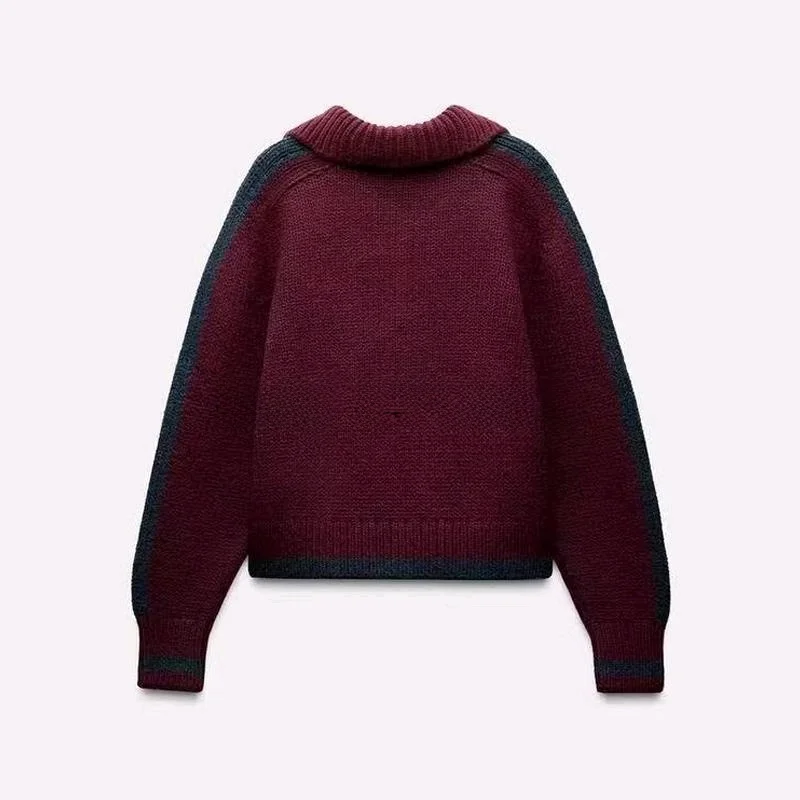 봄 신상 여성 캐주얼 하이넥 긴팔 니트 스웨터 골지 스플라이싱 폴리에스터 섬유 루즈핏 출퇴근 스타일