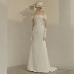 Customized Vintage Bridal Dresses New Boat Neck Mermaid Wedding Dresses With Small Train Satin Simple Sukienki Na Wesele Damskie