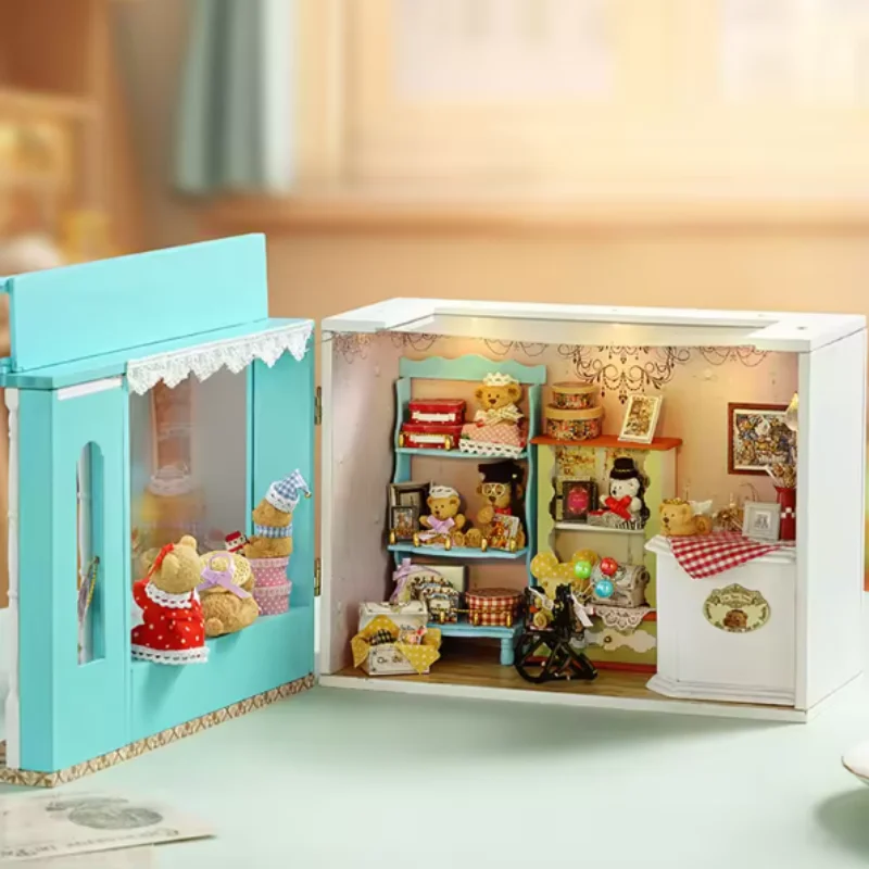 OUZEY Storybook Candy Cottage DIY, ร้านขนมหมีน้อย 3 มิติ ทำจากไม้, ของขวัญสุดน่ารักสำหรับวัยรุ่น