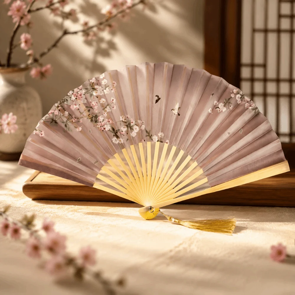 Retro Cloth Folding Handheld Fan Collapsible Floral Printed Hand Fan Chinese Style Home Decor Decorative Fan Birthday
