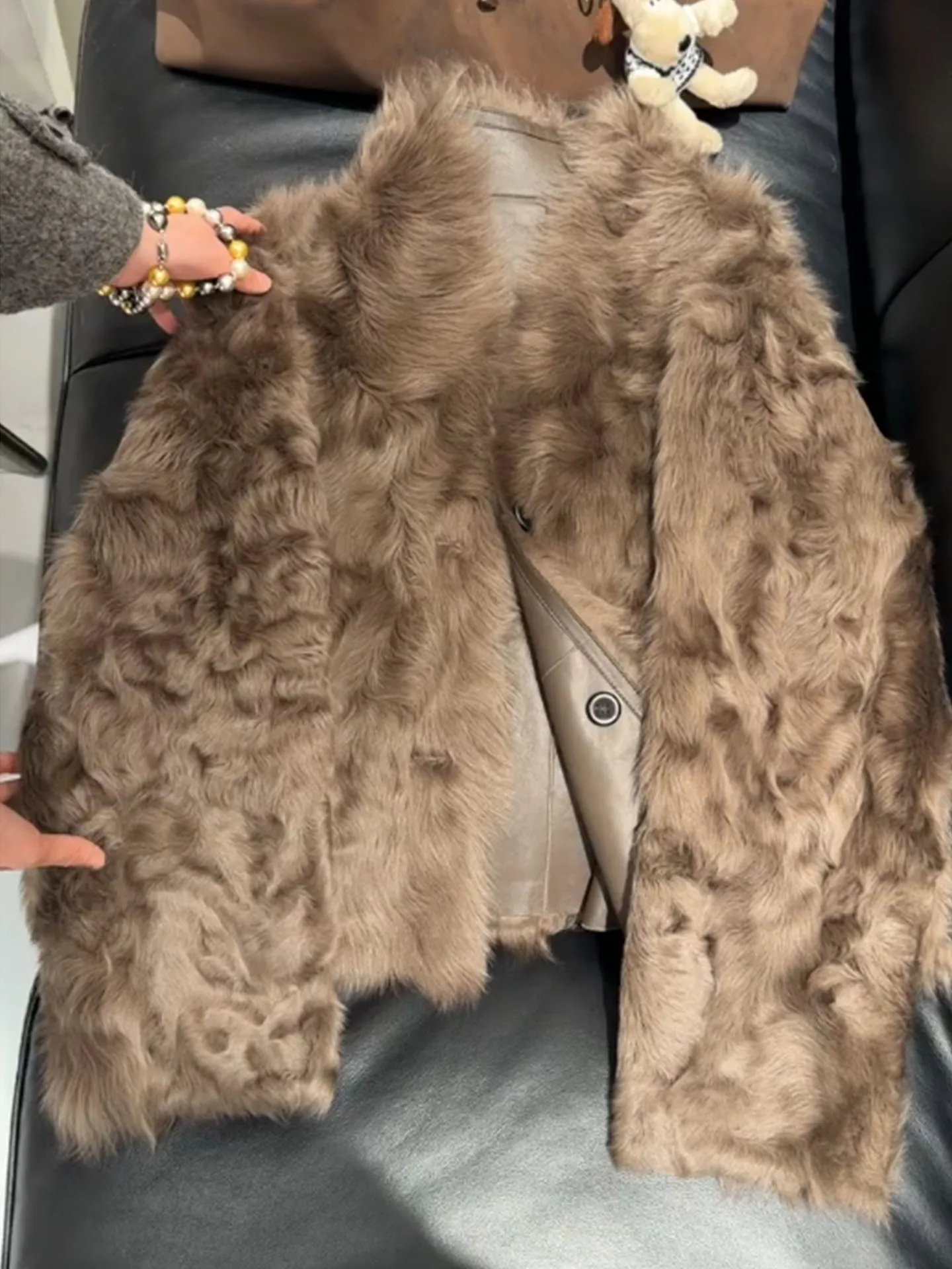 Unieke Super Sli Brown Thiened Fce Dames Winter Jaet 2025, Nieuwe High-End Casual Bont Lederen Geïntegreerde Ort Jas