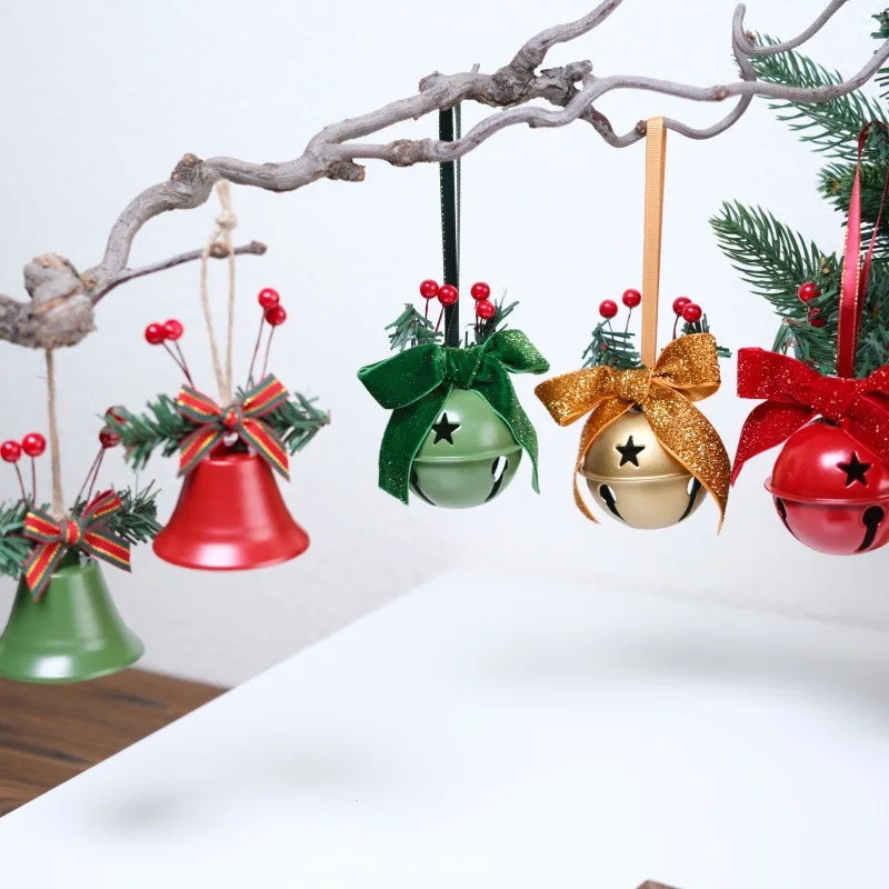 

Christmas Five-Star Matte Opening Pine Needle Bow Bell Hotel Window Car Atmosphere Decoration Pendant