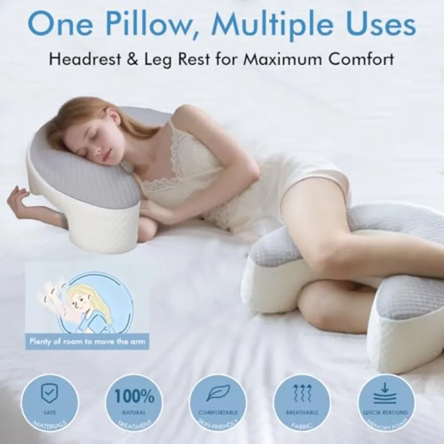 Side Sleeper Pillow for Adults Ergonomic Memory Foam Pillow with Arm Hole for Neck Rotator Cuff Shoulder Pain Relief Knee Pillo