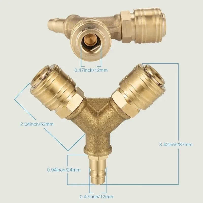 Upgraded Compressed Air Distributor 2-Way with 2 Couplings NW7.2 1/4-Inch AG Air Hoses Quick Coupling Distributor Brass