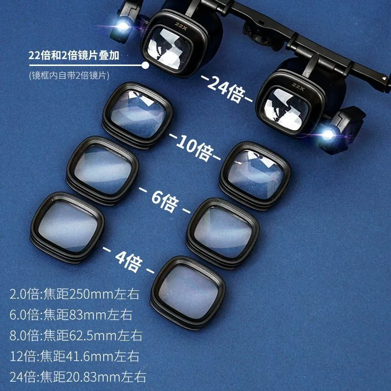 24X Head Mounted Electronic Magnifier Glasses Multi Lens Kit HD Microscope for Chip Repair