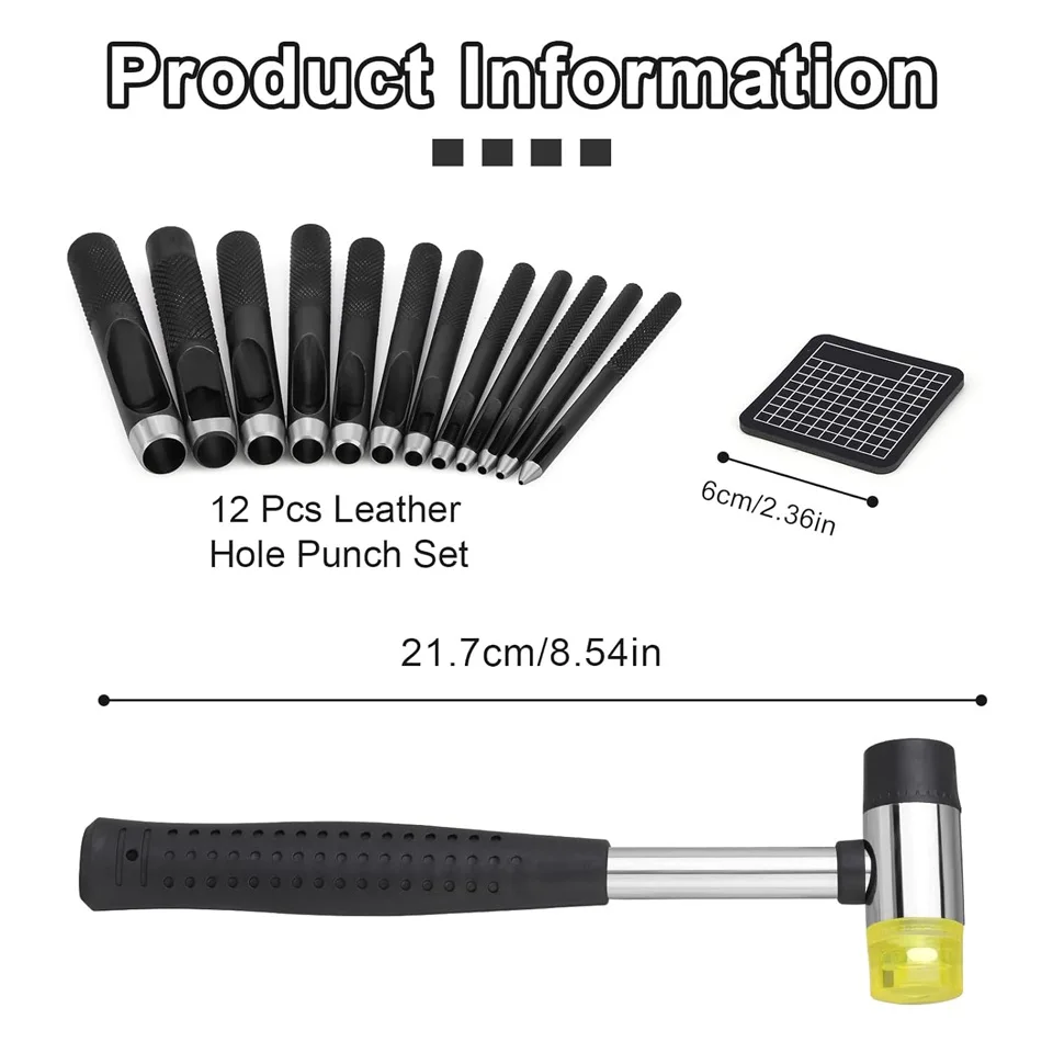 1.0–10mm Leather Hollow Punch Set – Steel Hole Punches with Carving Hammer & Cutting Mat for Watch Bands, Wristbands, and DIY Crafting 2