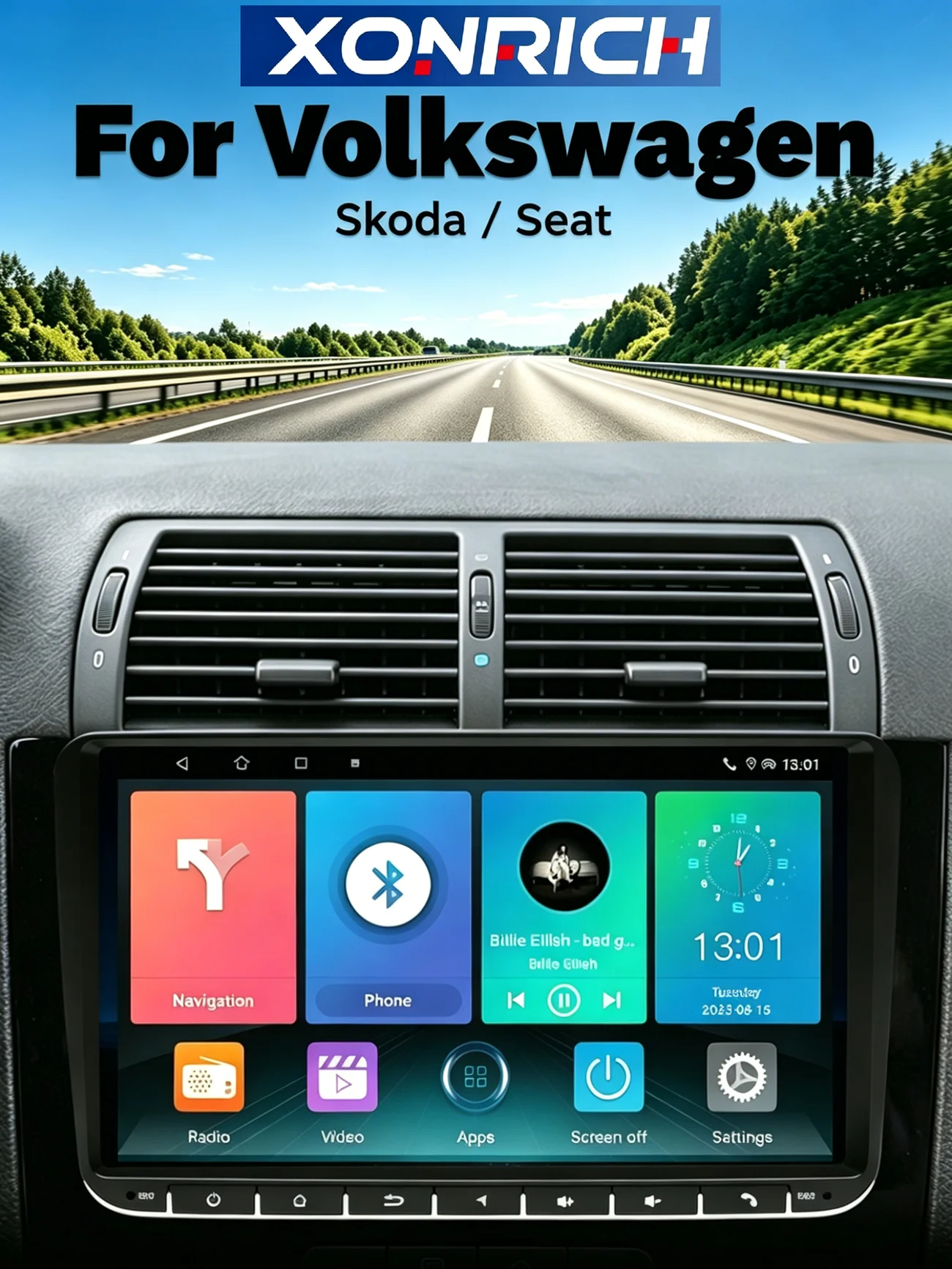 XONRICH Autoradio Android 14 8 cœurs 8 Go + 128 Go CarPlay sans fil Android Auto pour Volkswagen VW Passat B6 B7 T5 Tiguan Touran Golf Polo 4G WiFi GPS Unité centrale multimédia