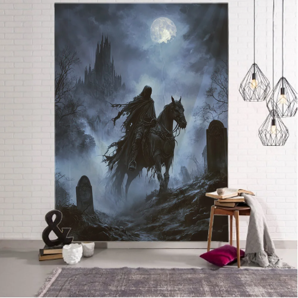 

Halloween tapestry horror skull pumpkin lantern holiday party decoration wall hanging witchcraft hippie room art decoration
