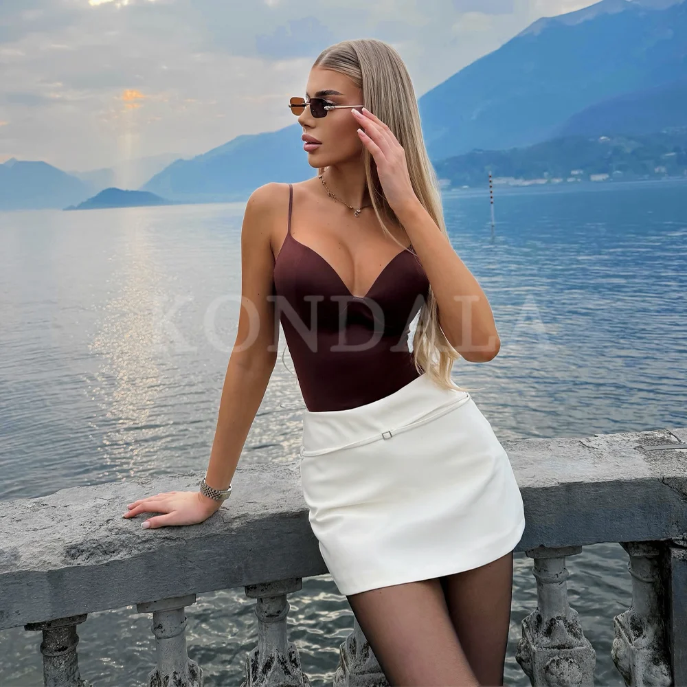 KONDALA 2026 Spring Summer Elegant Brown Women Tops Fashion Casual Beach Style Party Vacation Country Going Out Sexy Ladies Tops