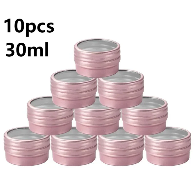 

10pcs 30ml Empty Aluminum Jar With Clear Window DIY Candle Storage Container Nail Spice Face Cream Cosmetic Jewlery Round Jar