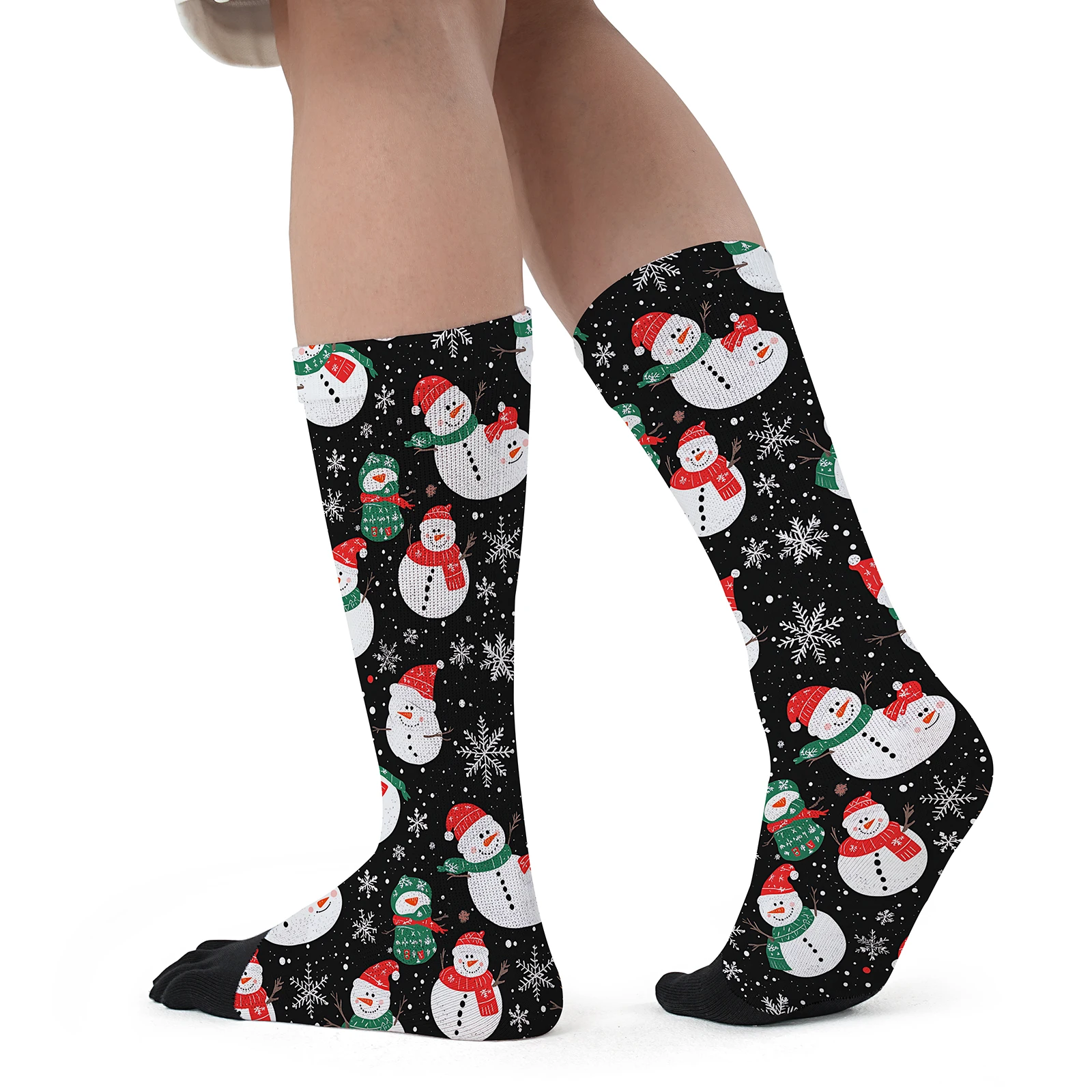 1 pair of Christmas snowman snowflake print personality mid-tube sports fashion five-finger socks party without deformation