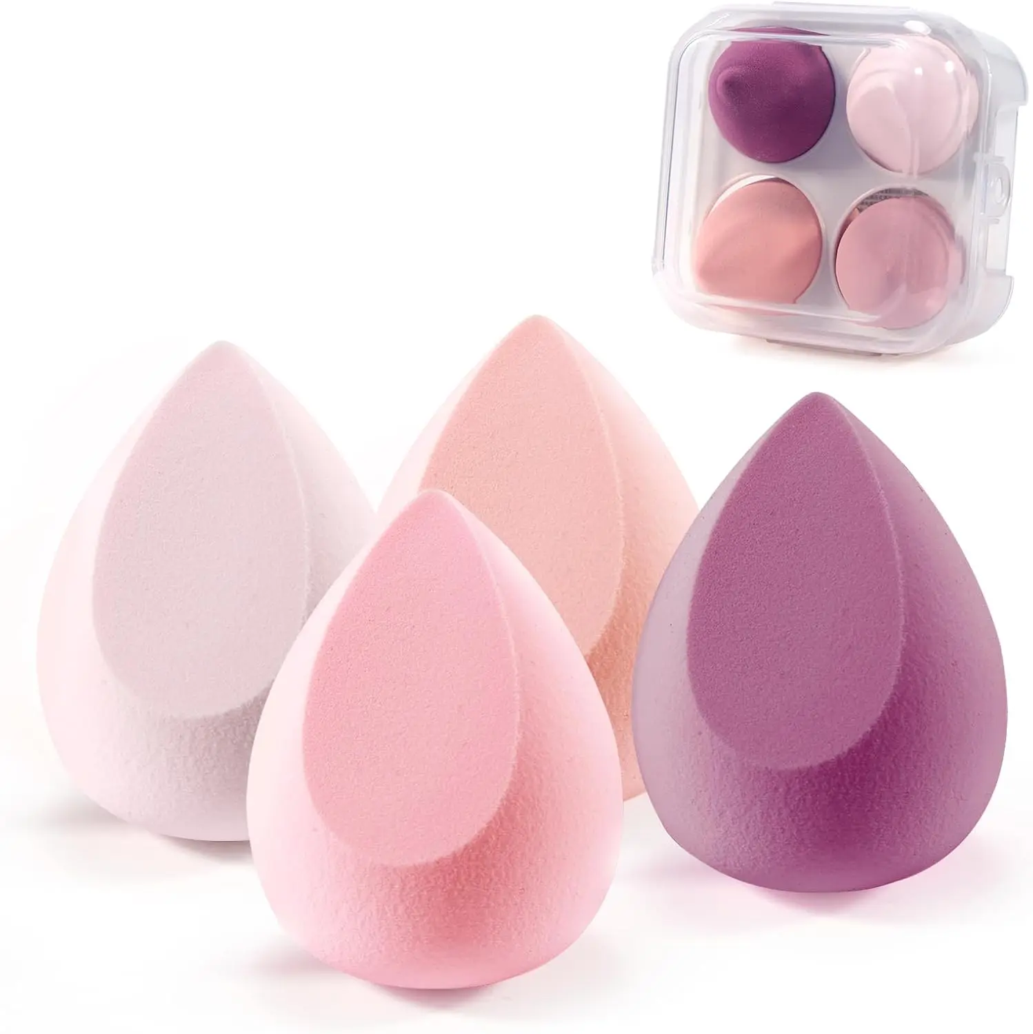Lot de 4 Éponges Maquillage، Éponge Visage pour Fond de Teint، BB Crème، Correcteur et Poudre، avec Boîte de Rangement