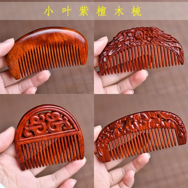 India Pterocarpus Santalinus Rosewood Carved Logo Pattern Wood Comb