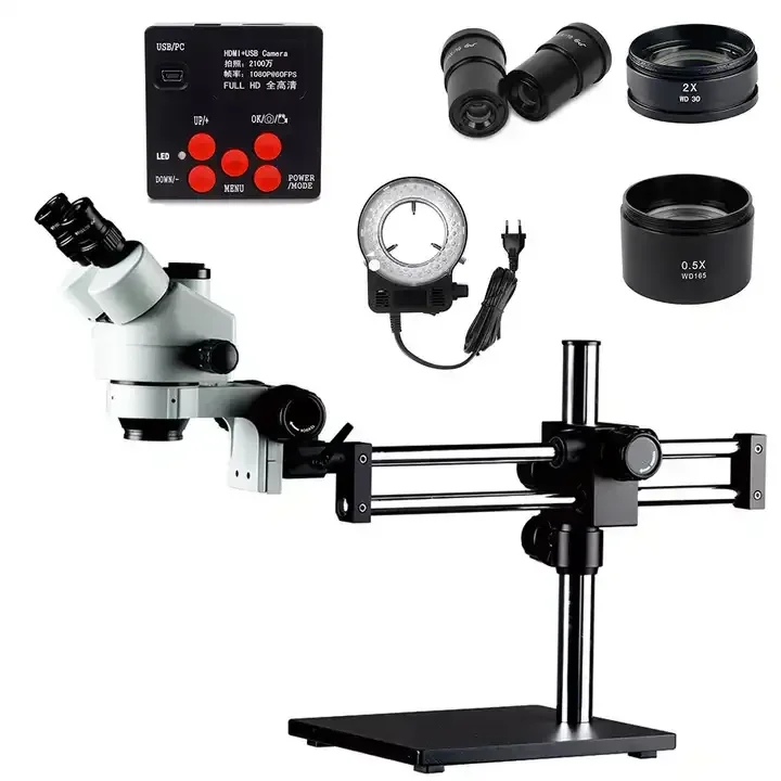 3.5X-180X HD Trinocular Confocal Stereo Microscope Optical Glass Components LED Ring Light Maintenance Inspection Microscope