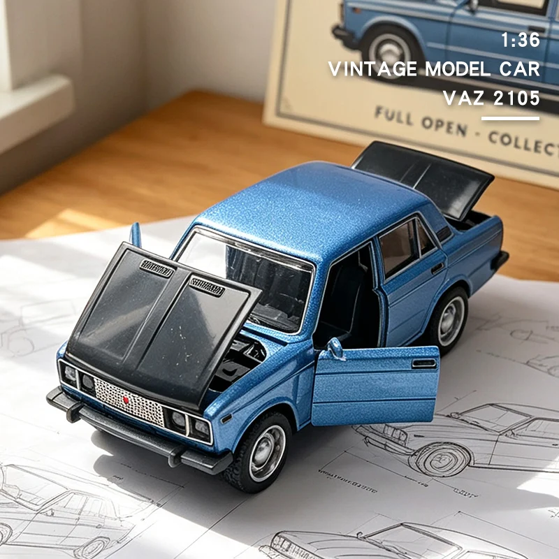 1/36 Russian Retro Car Model, VAZ 2105,Die-Cast Metal, Exquisite and Compact Pocket Car, Beautiful Collectible, Home Decoration