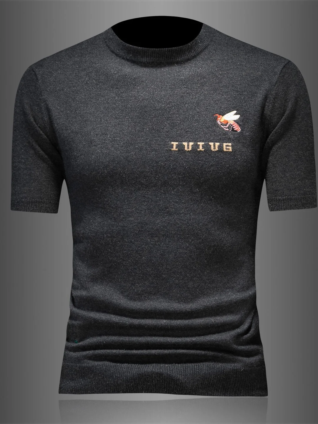 

Warm ort Sve Knitted Wool Sweater for Men with Bee Embroidery round Ne f Sve Autumn Winter New Sle Modern Fit