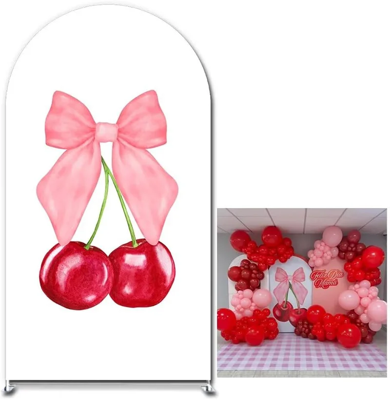 

LS Arch Background Custom 2-Sided She's The Cherry on Top Bows Girl Birthday Party Baby Shower Cover Chiara Decor Backdrop