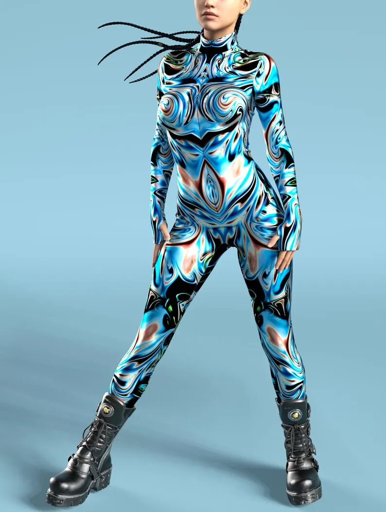 Mehrfarbiger Totenkopf-Print-Kostüm, Damen-Body mit Reißverschluss vorne, Halloween-Party, Karneval, Festival, Bühnenauftritt, Catsuit-Kostüm – Detail 8