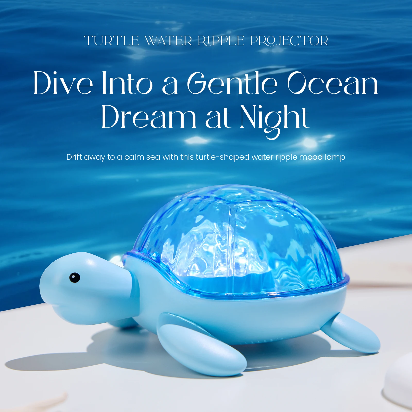 Turtle Water Ripple Projector Night Light 16 Color Changing Built-in 3 White Noises Rechargeable Kids Bedroom Decor Gift