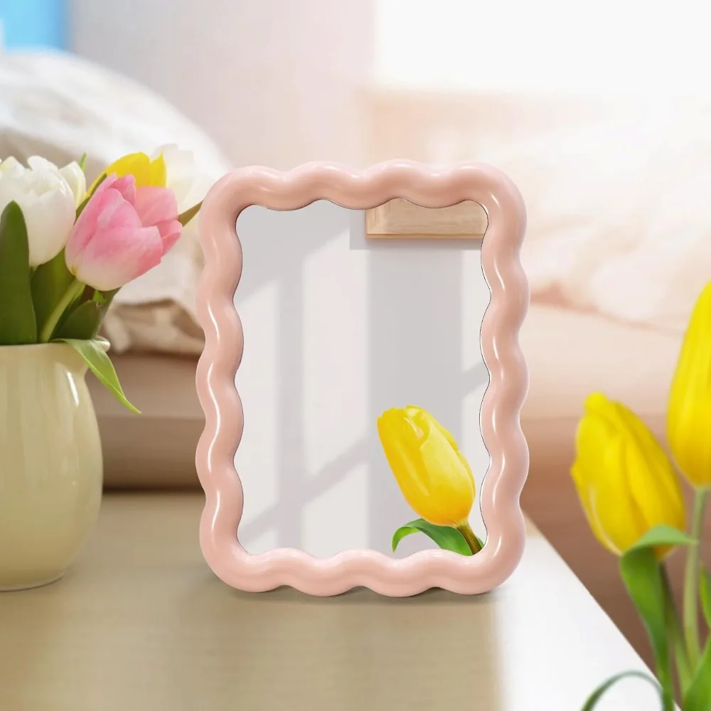 

Makeup Mirror, Cute Wave-Shaped Portable Folding Travel Makeup Mirror for Standing/Hanging, Desk Vanity Makeup Mirror