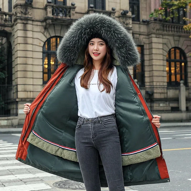 2022 New Women Parkas Winter Jacket Long Coat Casual Removable Fur Lining Hooded Parka Cotton Thicken Warm Jacket Outerwear