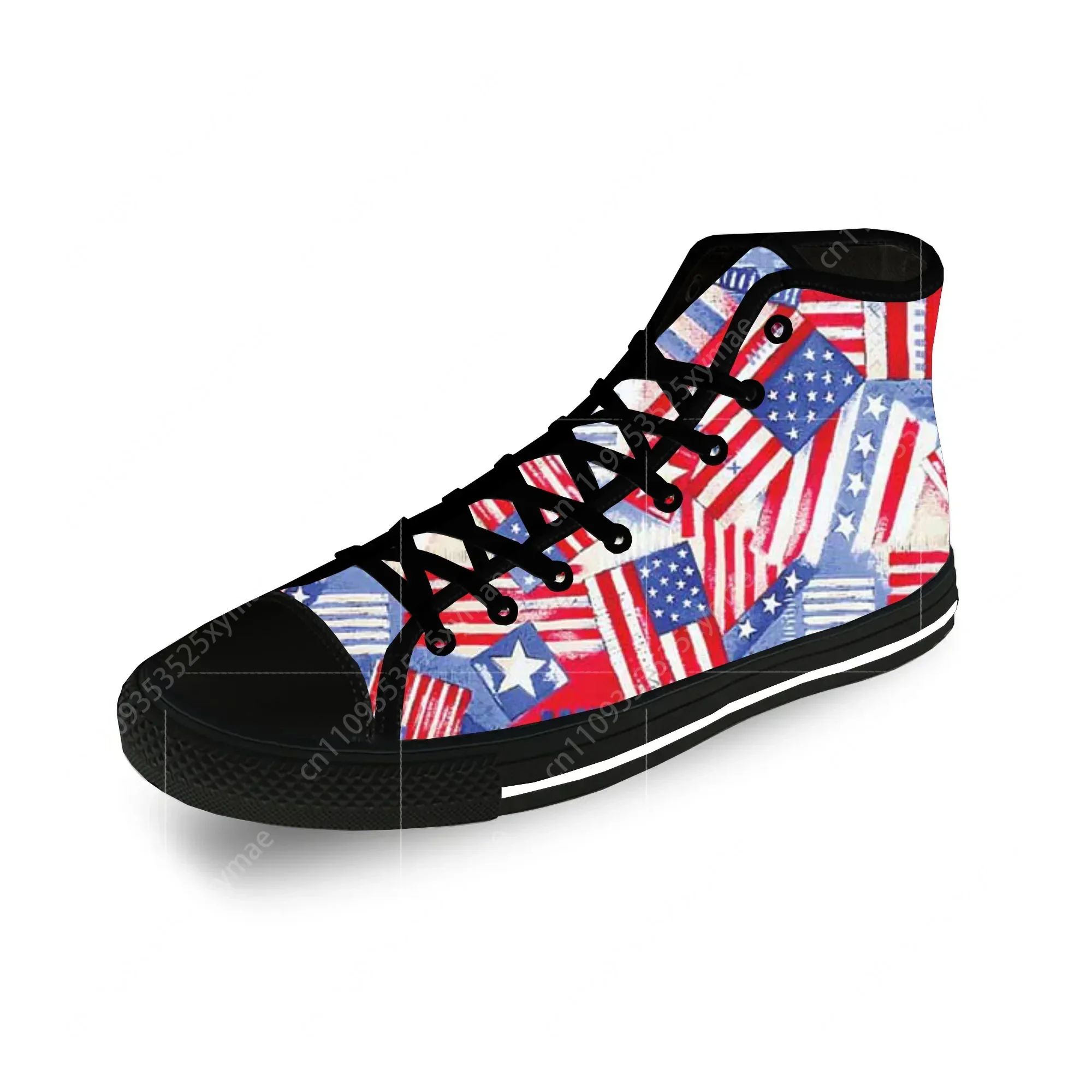 

USA American Flag Stars Patriotic Lightweight Cloth 3D Print Fashion High Top Canvas Shoes Men Women Casual Breathable Sneakers