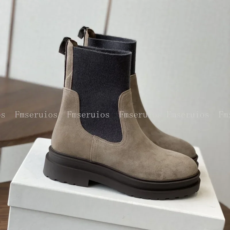 Women Short Boots Fashion Design Round Toe Flat Sole Ankle Boots Top Quality Simple Solid Color British Style Chelsea Boots