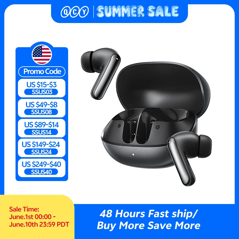 QCY Melobuds N20 BH25HT20A Wireless Bluetooth 6.0 Earphone -50dB Adaptive ANC 13mm Drivers Headsets 6 Mics HD Calls Earbud 40Hrs