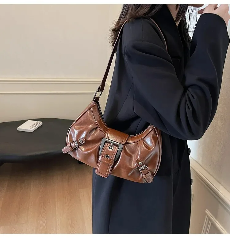 Retro Y2K Plissierte Hobo-Schultertasche für Damen, Trendige Maillard-Style Unterarmtasche, Clutch-Handtaschen für Reisen, Arbeit und Shopping – Detail 38
