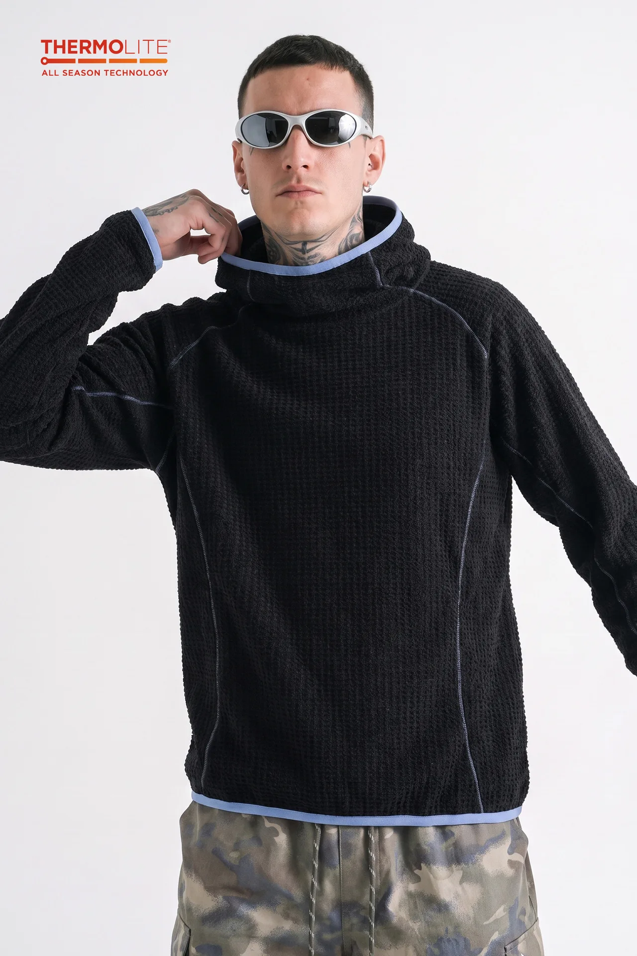 THERMOLITE ® Leichter Air-Fleece-Hoodie für Herren, Kontrastnähte, Thermo-Pullover, schnelltrocknend, Outdoor-Sport-Technik-Oberteil – Detail 22