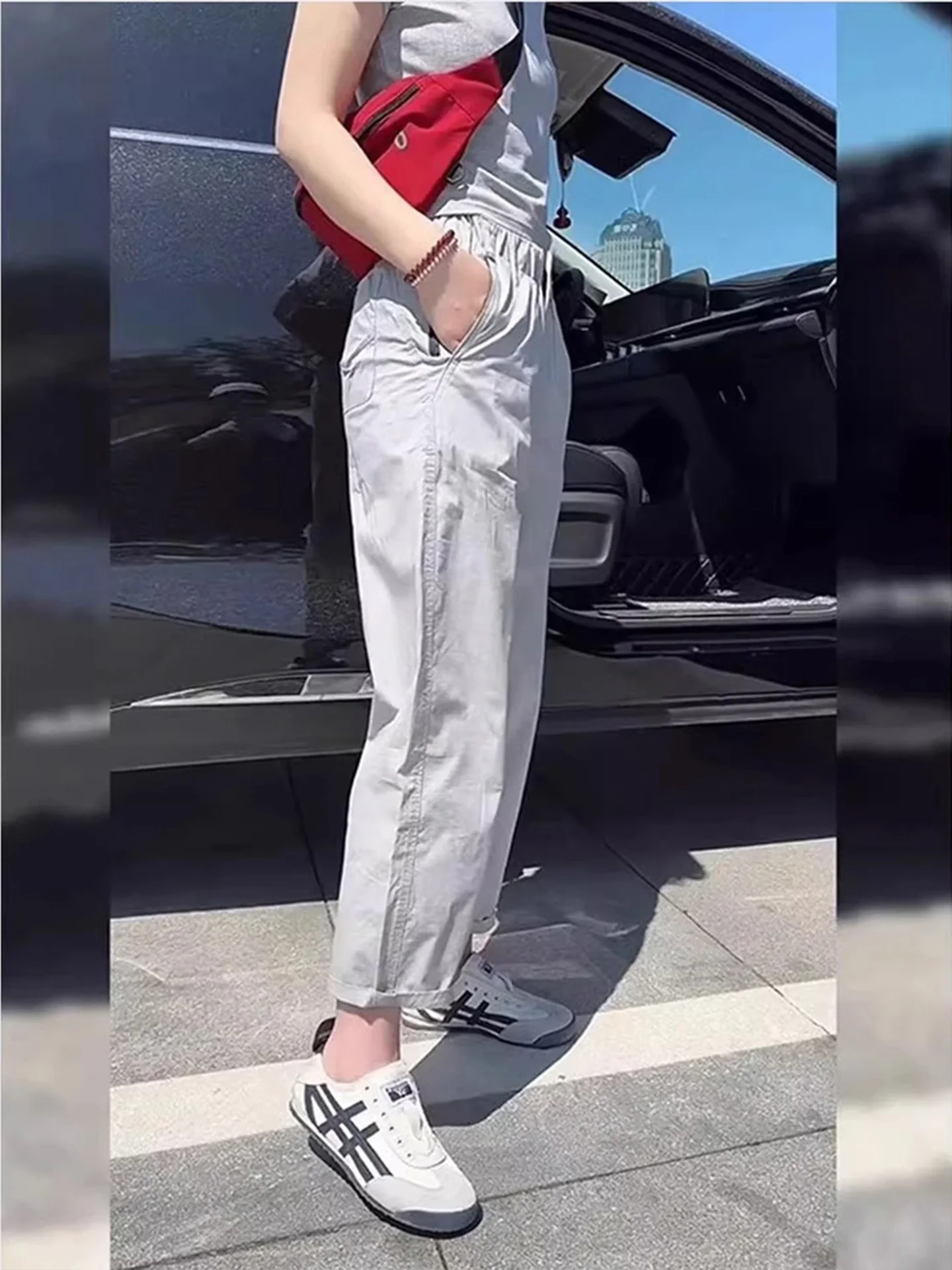 Eis Seide Qui Dry Spor Casual Hosen Frauen Sommer Dünne Große Größe Lose Hohe Taille Abnehmen Neun Punkte Harlan Hosen