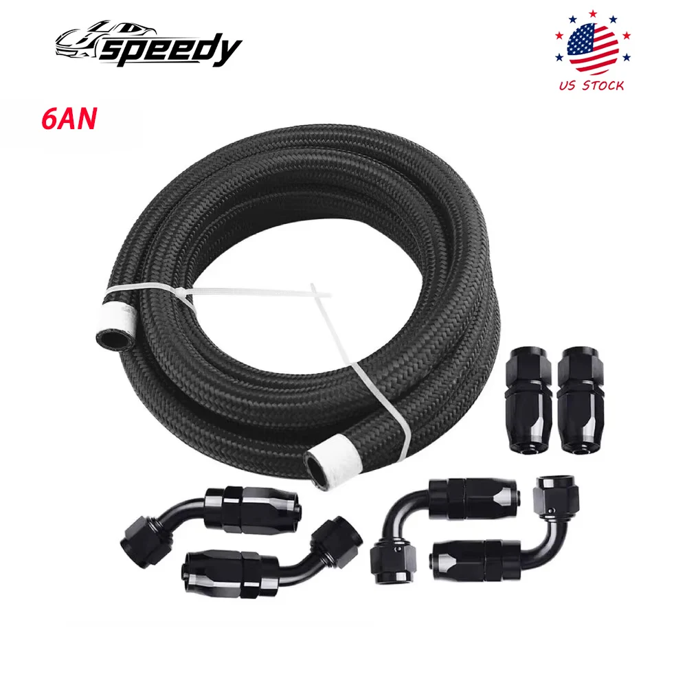 

Красно-черный/черный 20-футовый нейлоновый плетеный комплект топливопровода 6AN, комплект фитингов для масляного/газового/топливного шланга