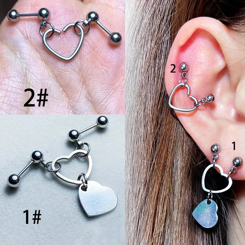 Ear Pierc Earings Helix Industrial Piercing Dangle Heart Cartilage Stainless Steel Stud Earrings Lobe Conch 16g 20g Tragus Daith