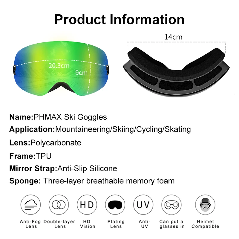 PHMAX-Gafas de esquí para niños, equipo de moto de nieve, gafas antivaho, gafas de snowboard, Invierno