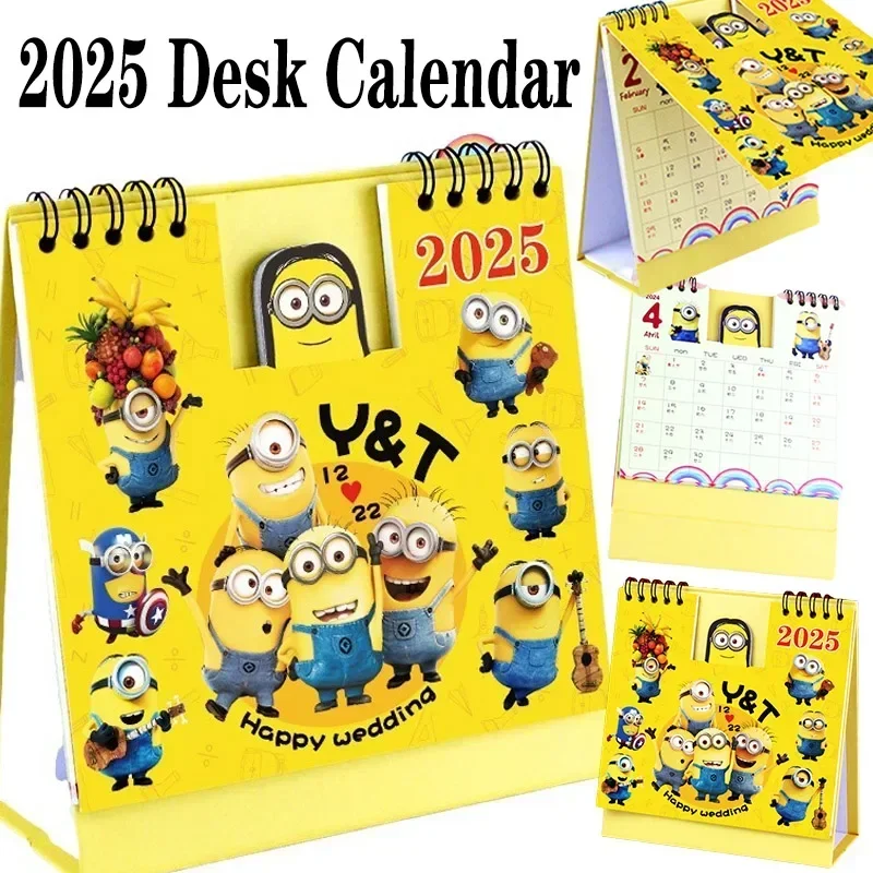 2025 Minions calendario da tavolo Cartoon Office Standing Paper accessori per la casa decorativo carino Anime delicato Mini studente Decor Gift