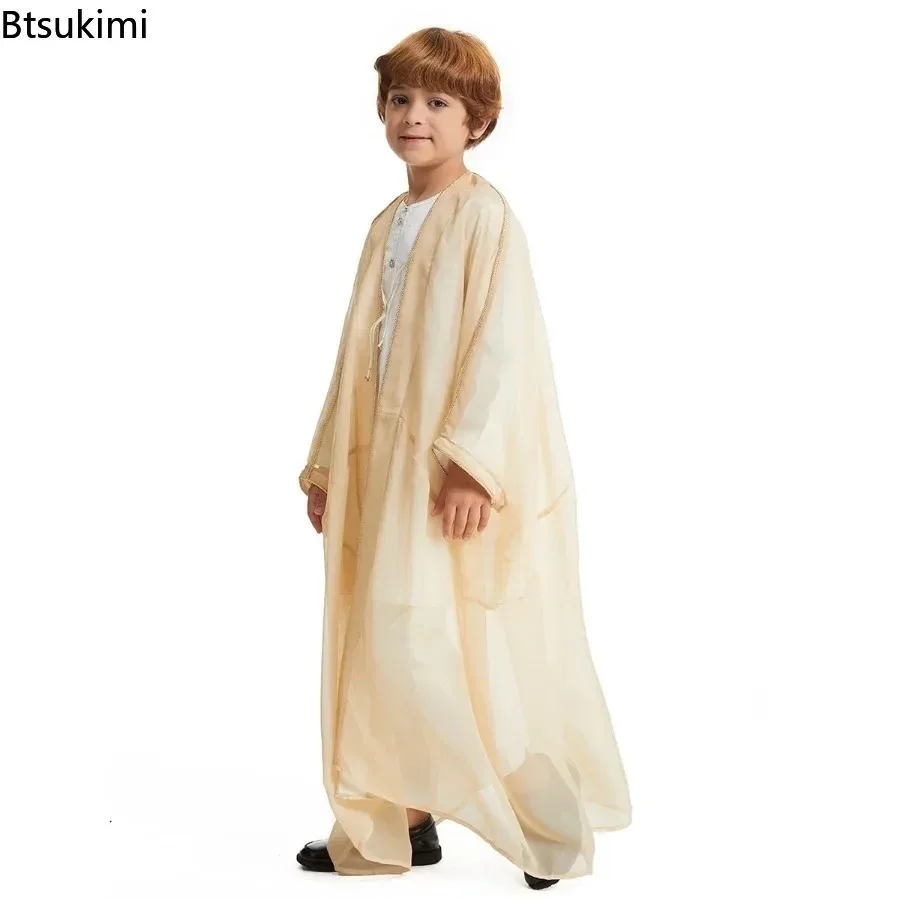 Eid Muslim Fashion Abayas for Kids Prayer Gown Boys Saudi Arab Loose Kimono Kaftan Open Abaya Dubai Islamic Clothing Robes Child