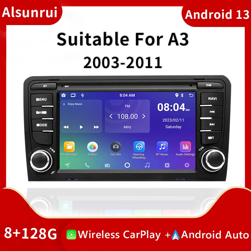 Wireless Carplay 2 din Android 13 Car Screen For Audi A3 8P S3 2003-2012 RS3 Sportback Radio Multimedia GPS Navigation 4G Stereo