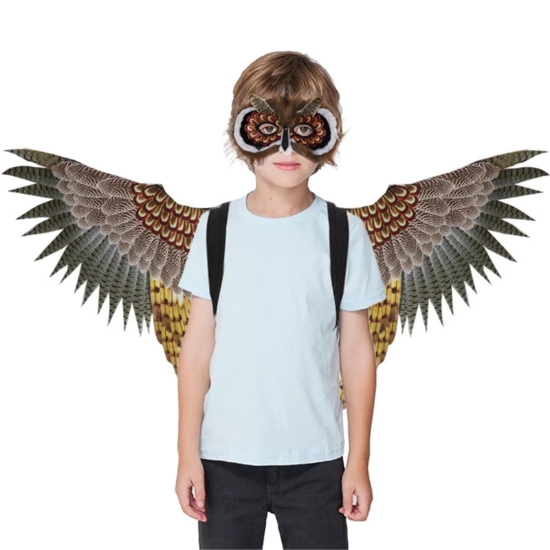 652F Eulenflügel, Halloween-Eulenmaske für Kinder, Jungen, Kindergarten, Performance-Kostüme, Requisite, Tier-Eulenkostüm-Set,
