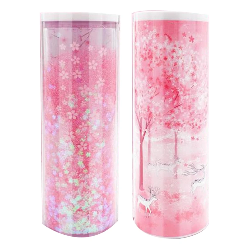 NBX Pencil Case For Boy Girl Stationery Box Quicksand Translucent Creative Multifunction Cylindrical Pencil Case School -Pink