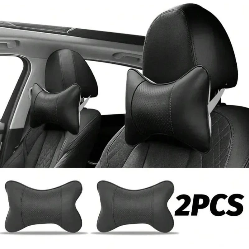 

Two car seat headrests, PU leather car interior headrests, shoulder protectors, and travel neck support soft pillows